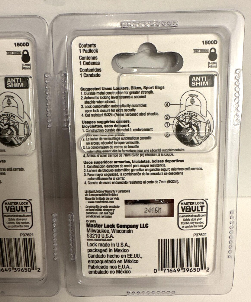 Master Lock 1500D 2 Pack 1 7/8" Combination Dial Padlock