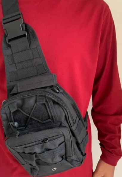 Black Tactical Sling Bag MOLLE Webbing Adjustable Strap Multiple Compartments