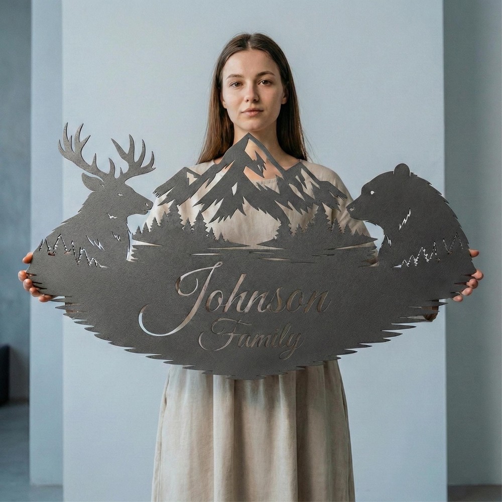 Deer Bear Metal Wall Art | Large Rustic Home Decor