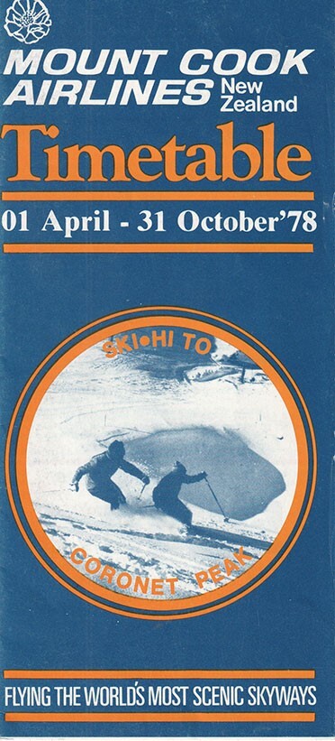 Mount Cook Airlines timetable 1978/04/01