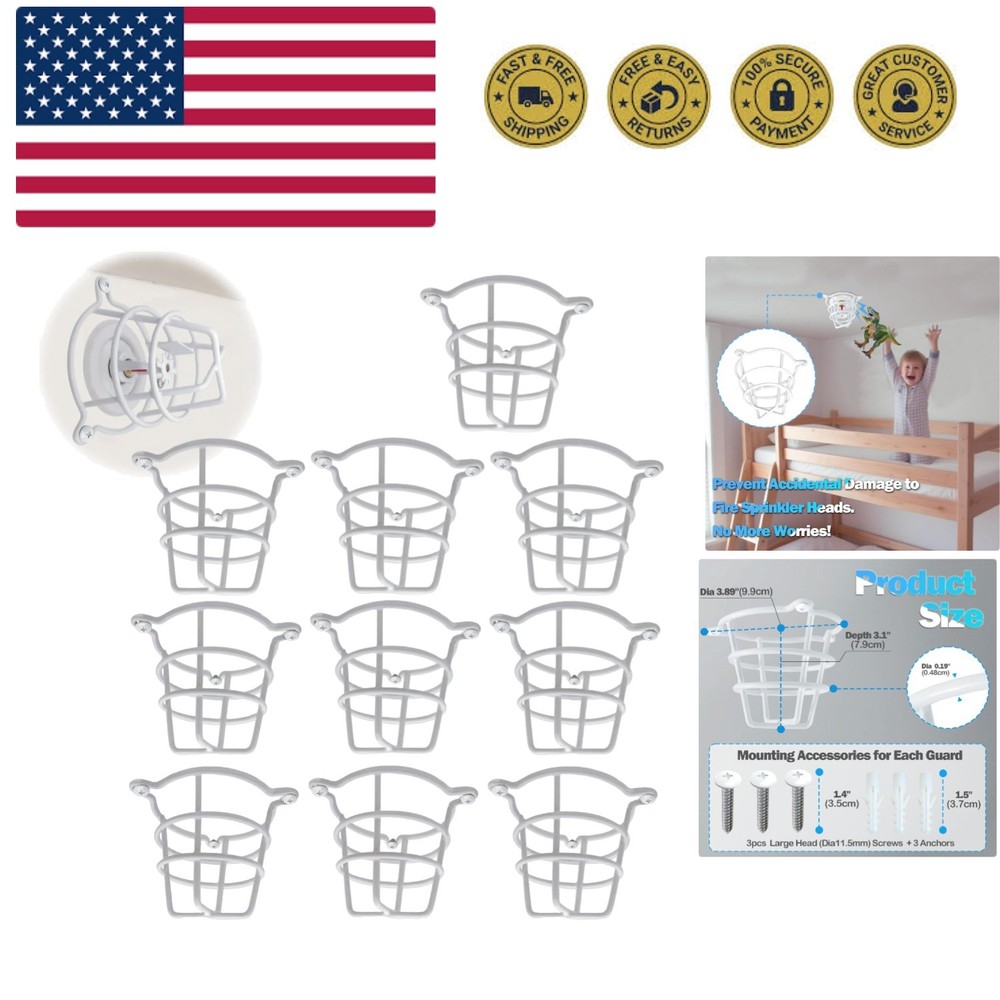 10 Pack White Fire Sprinkler Head Guard Cover Cage Protector for Both 1/2" & ...