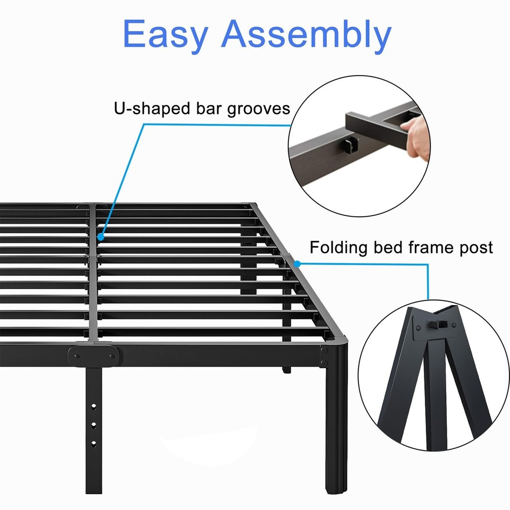 14 Inch High Platform Queen Bed Frame No Box Spring Needed, Metal Bed Frame Q...