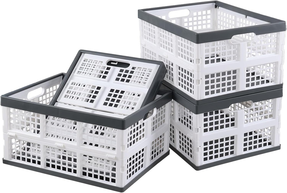 34 L 4-Pack Plastic Collapsible Storage Crate, Foldable Milk Crates