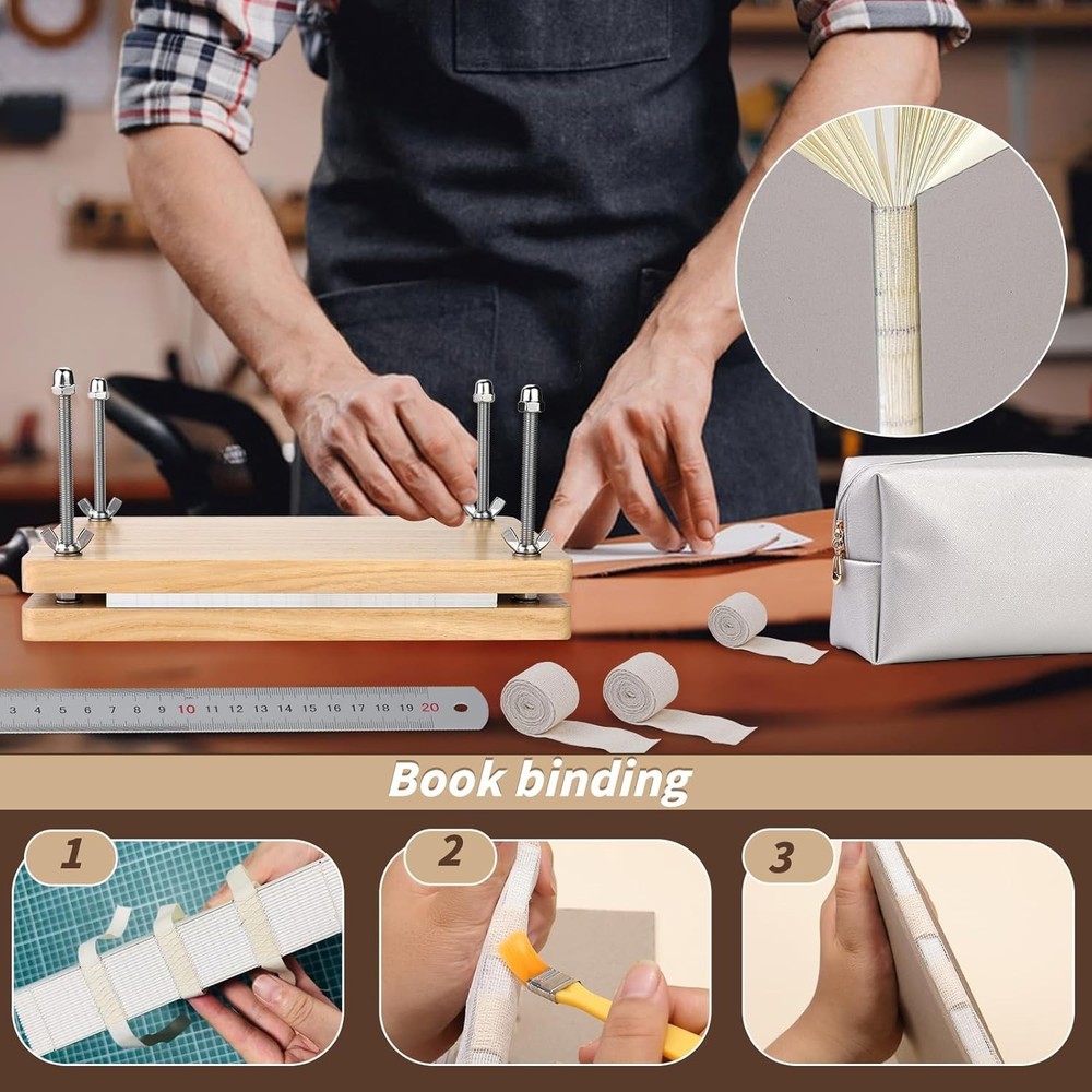 Classic Bookbinding Kit Featuring Press, Needles, and Various Binding Materials