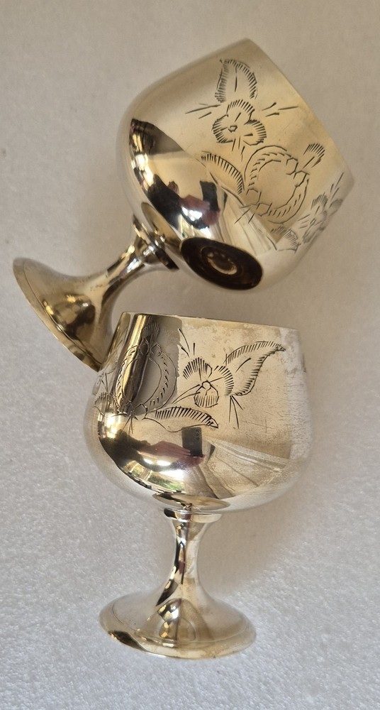 Pair of Silver Plate EPNS Floral Pattern 150ml Part Distressed Goblets