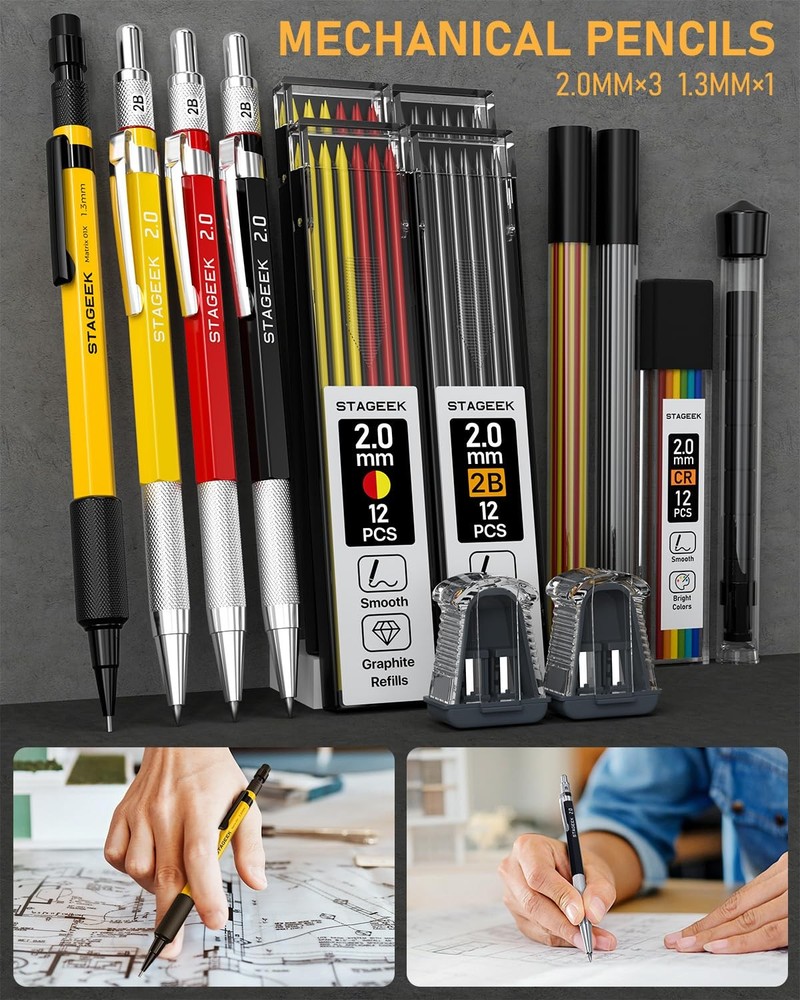 34 Pack Carpenter Pencil Set with Sharpener, Mechanical Carpenter Pencils wit...