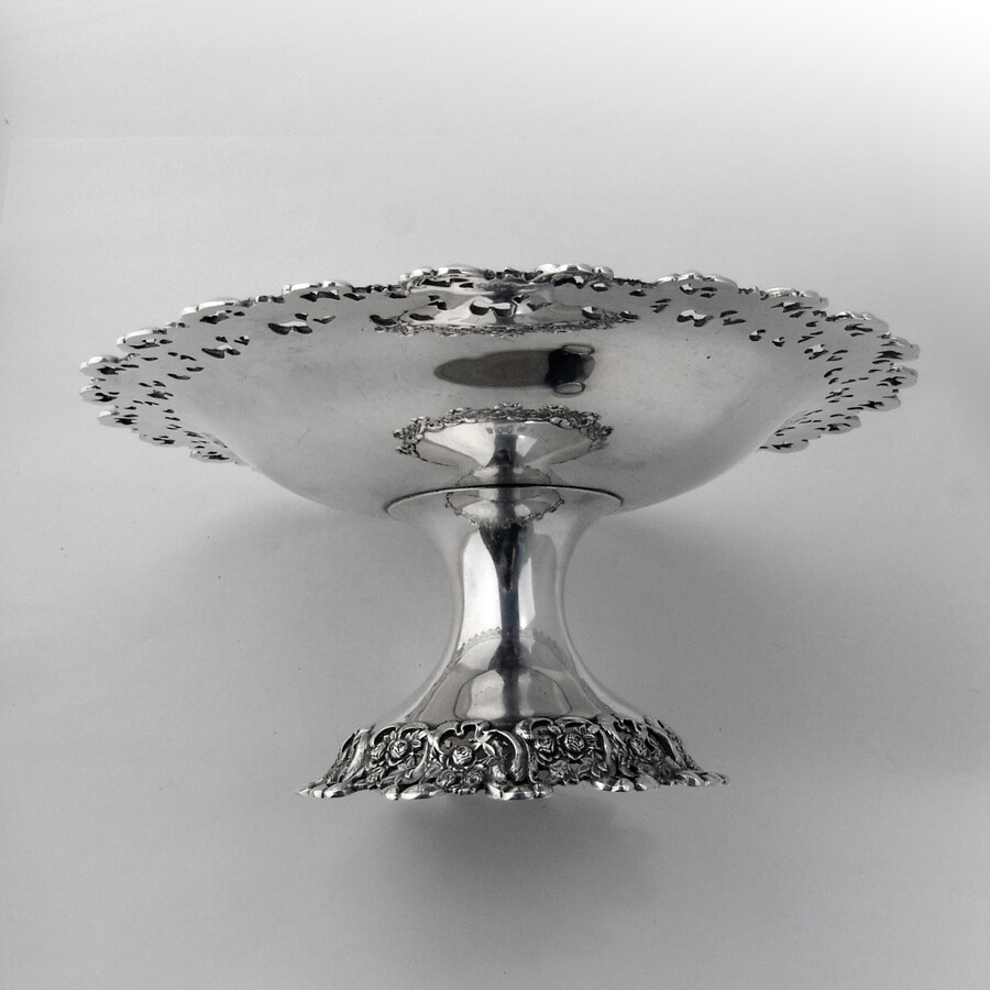 Openwork Rose Ribbon Compote Durgin Sterling Silver 1900 Mono KSB