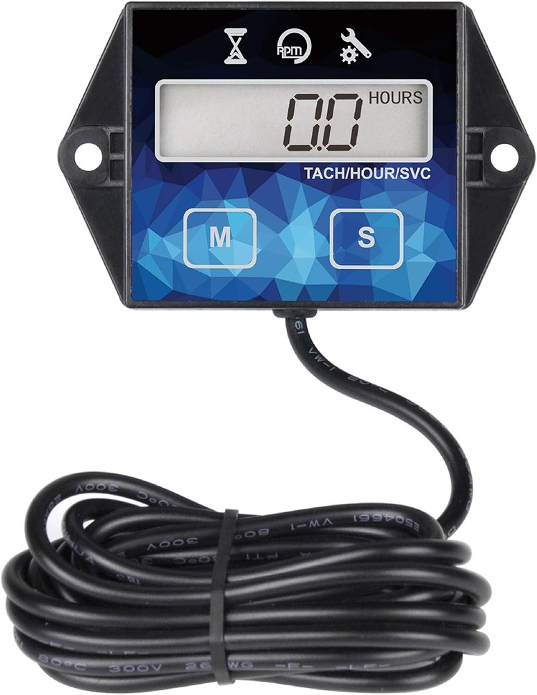 Digital Hour Meter & Tachometer - Waterproof, Battery Replaceable Engine Timer
