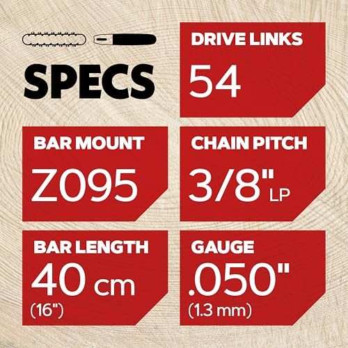 Chainsaw Guide Bar & Chain Combo Replacement, Bar Length 16" (40cm), Low