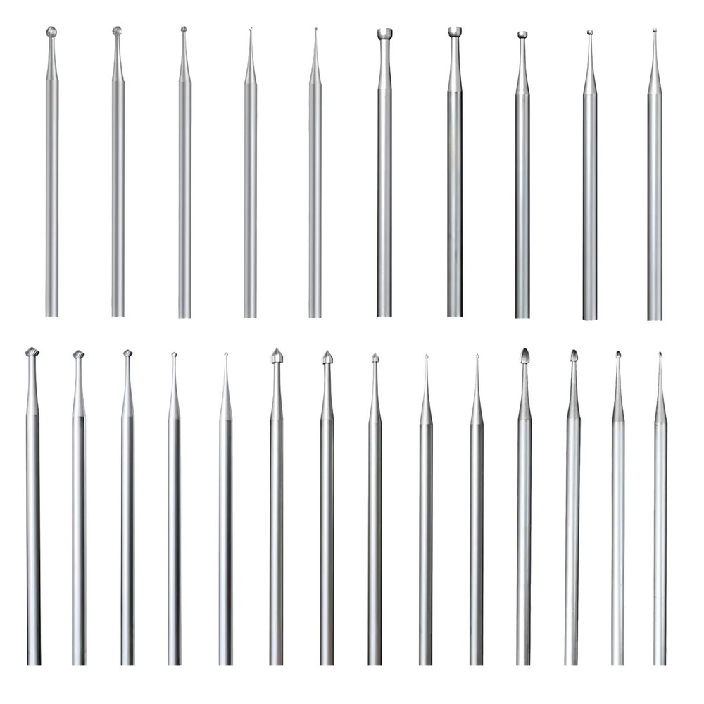 24 Pcs Lapidary Burr Set - Assorted Ball Burs, Stone Setting Bits & Cup Burrs