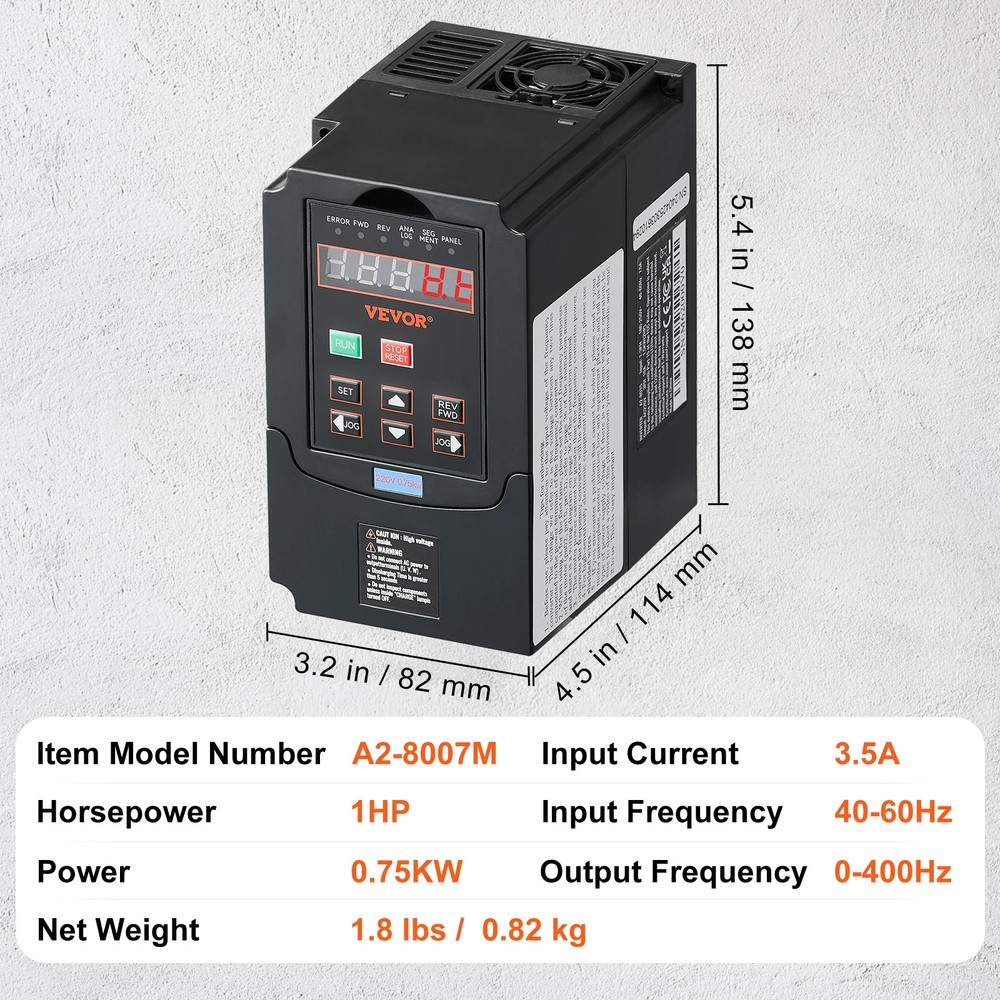 0.75 KW VFD Frequency Inverter 10HP 220V Output Variable Frequency Drive Spindle