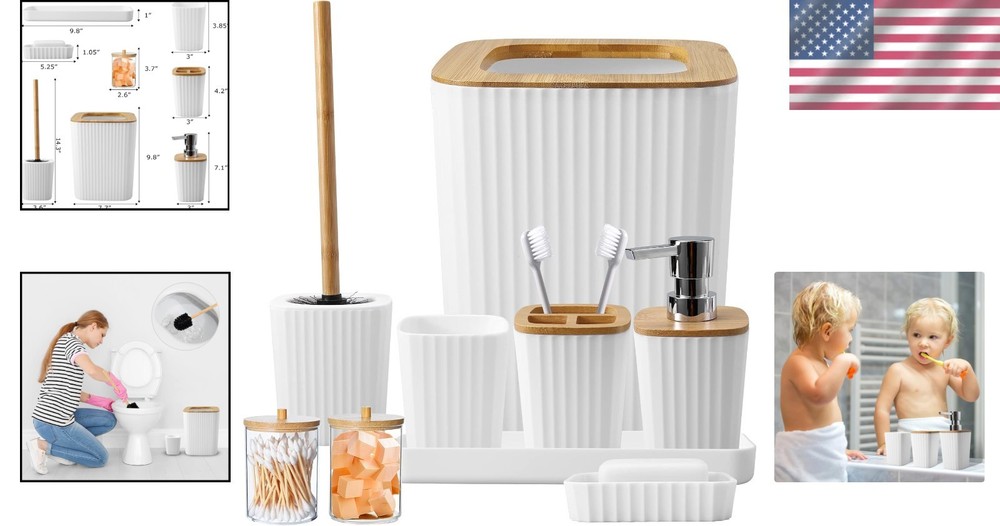 Bathroom Accessory Set 9-Piece White Bathroom Accessories Organizer