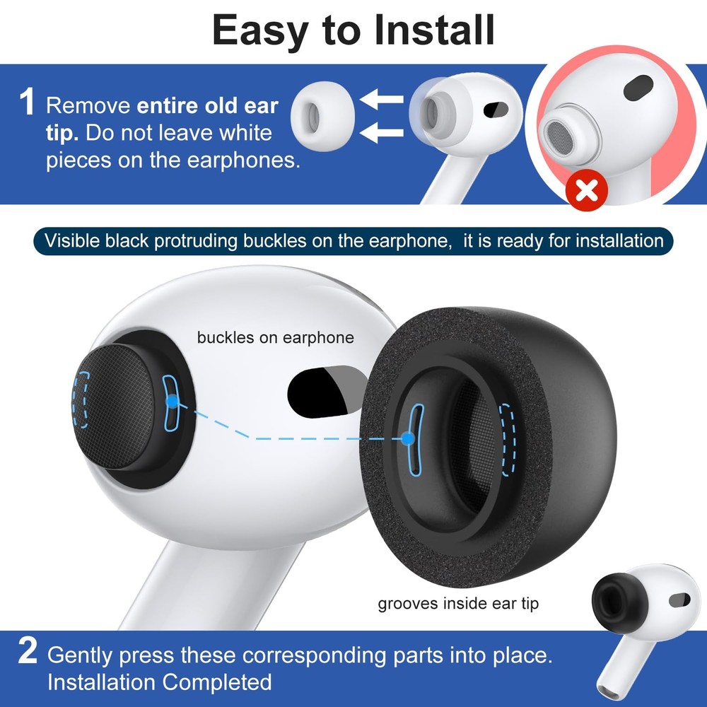 Memory Foam Ear Tips for Airpods Pro 3, Secure Fit, Comfortable, Better Black