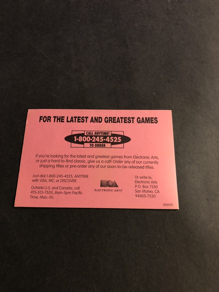 Electronic arts Nintendo Sega Hint Insert