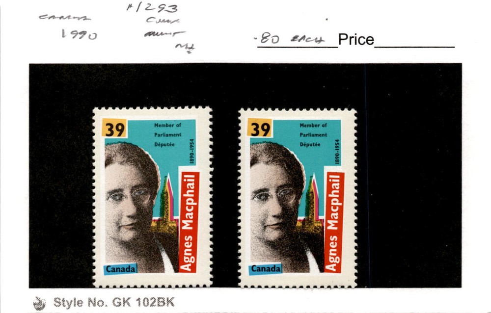 Canada, Postage Stamp, #1293 (2 Ea) Mint NH, 1990 Agnes Macphail (AC)