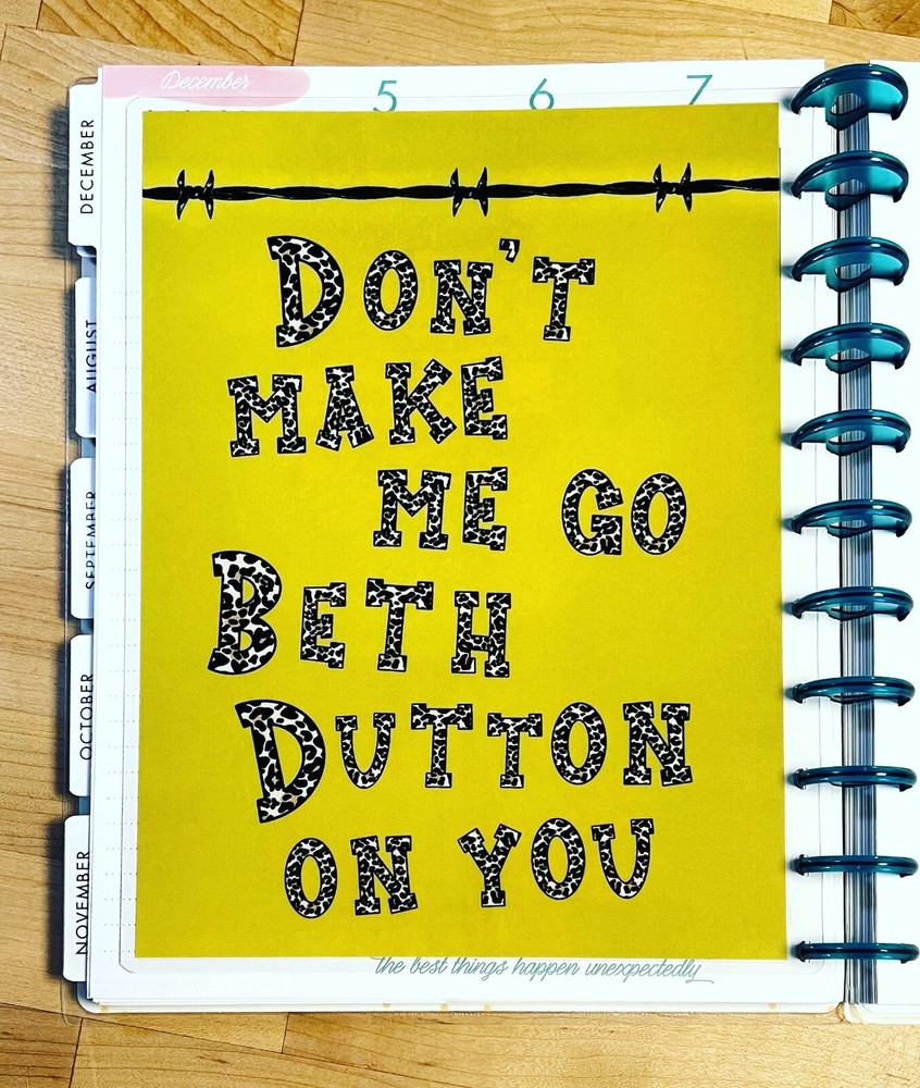 Yellowstone Inspired "Beth Dutton" Two Sided Dashboard 4 use w BIG Happy Planner