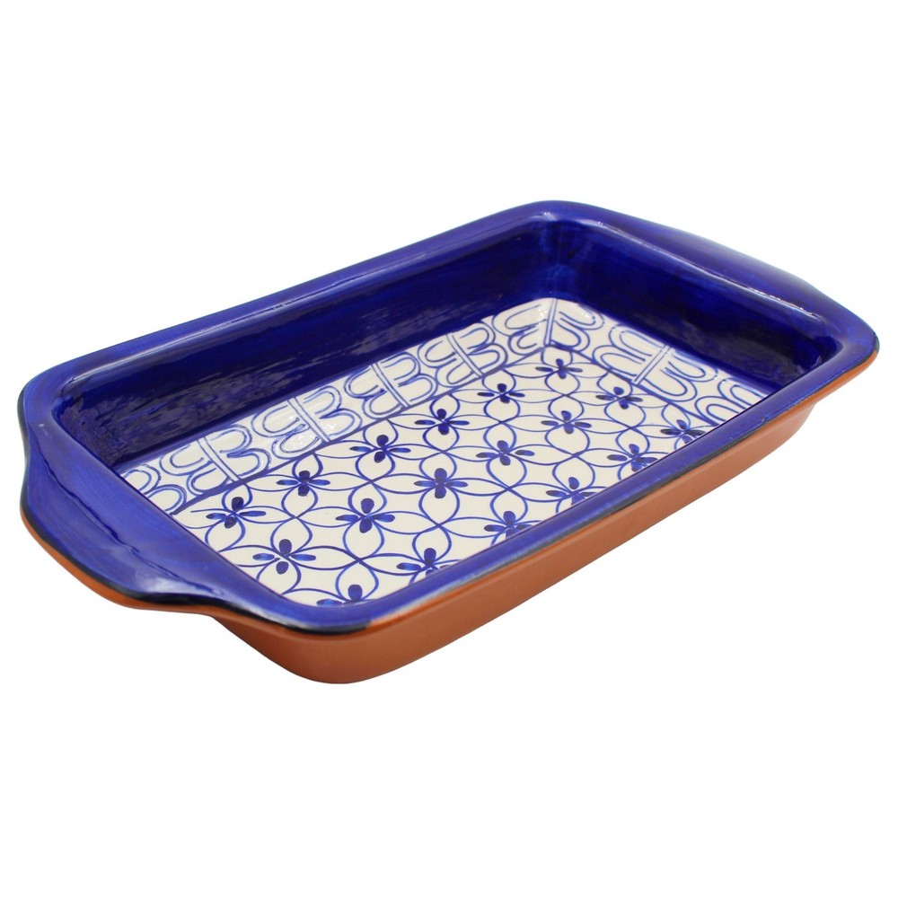 Xarazarte Geometric Blue Rectangular Baking Dish, Hand-Painted Terracotta