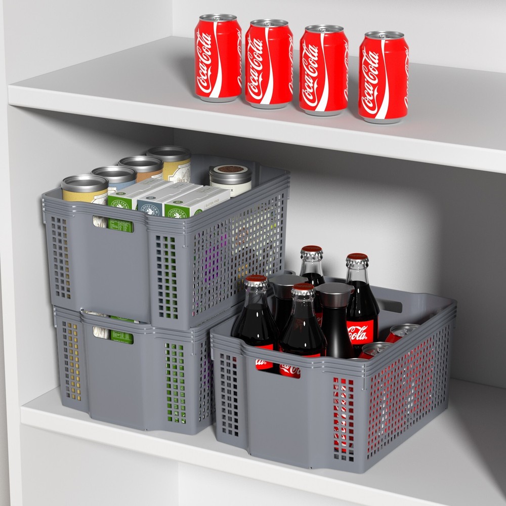 6-Pack Stackable Plastic Woven Basket Organizer, Stacking Storage Basket, Grey