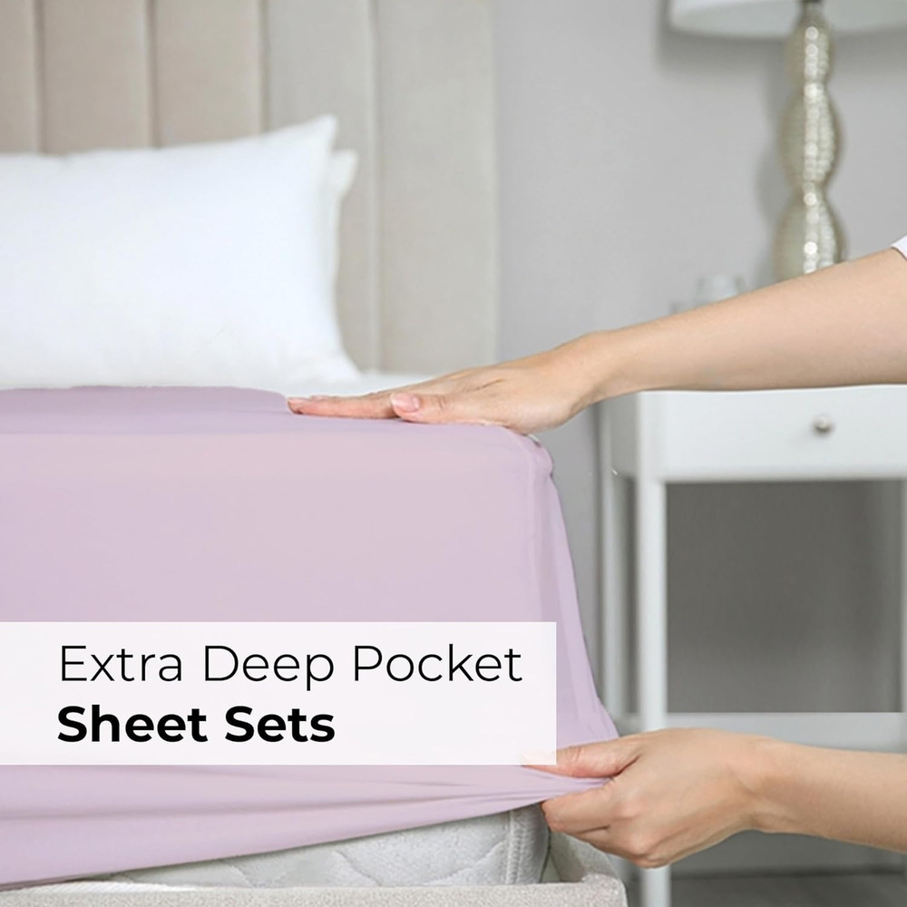 Extra Deep King Sheet Set - 6 Piece Breathable & Cooling Sheets - Hotel Luxury B