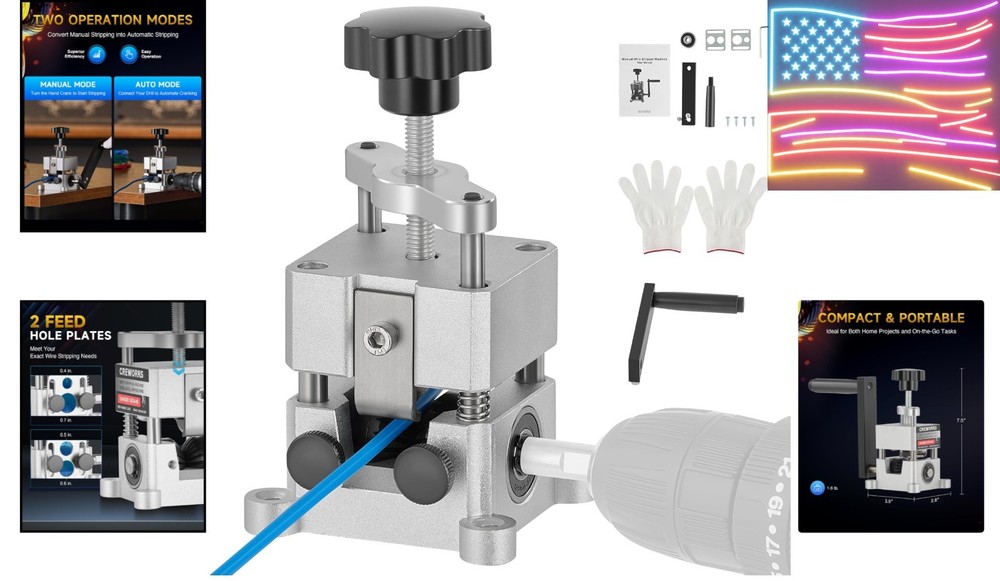Wire Stripper Machine, 0.06"-1" Manual Wire Stripping Machine, Drill Compatib...