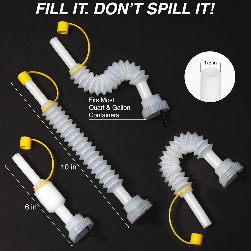 3-Pack Extendable No-Drip Pour Spouts for Quart & Gallon Jugs - Adjustable 6-...