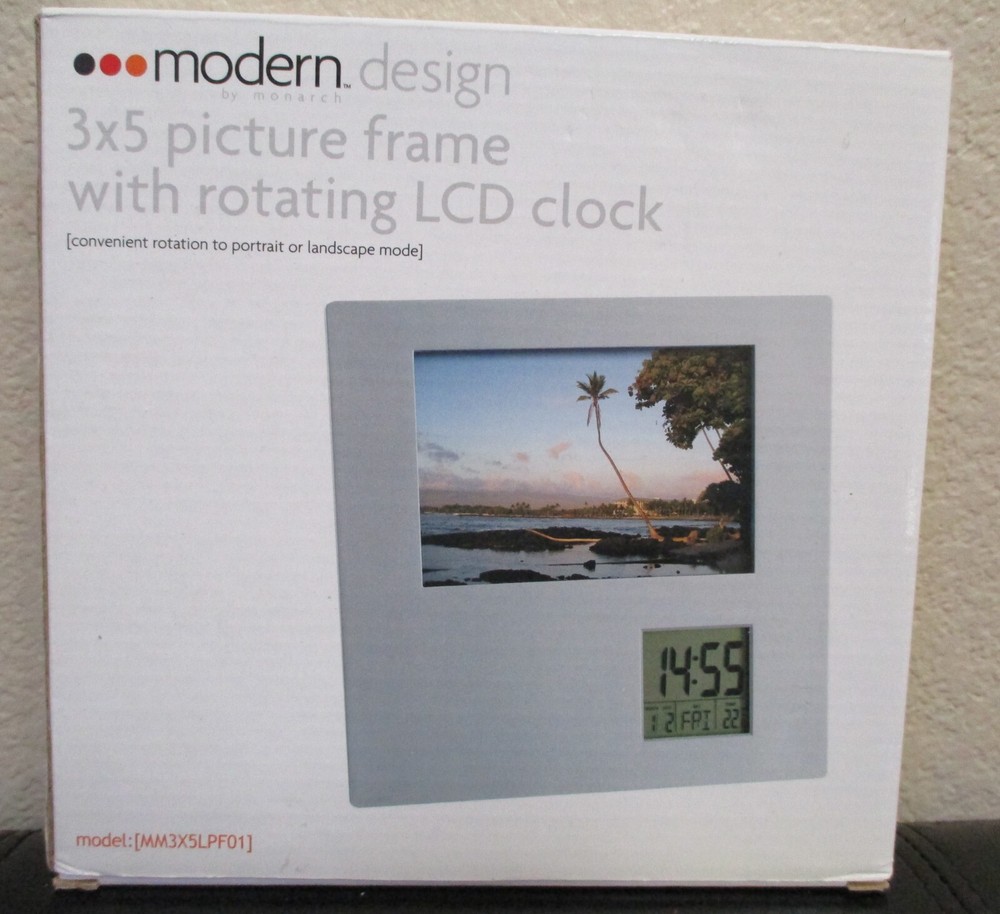 Modern Design 3x5 Picture Frame With Rotating LCD Clock