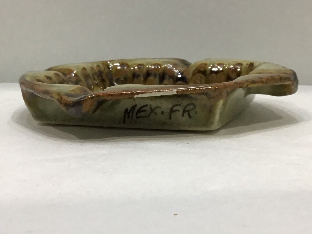 Mexican Pottery Bird Square Ashtray Signed FR
