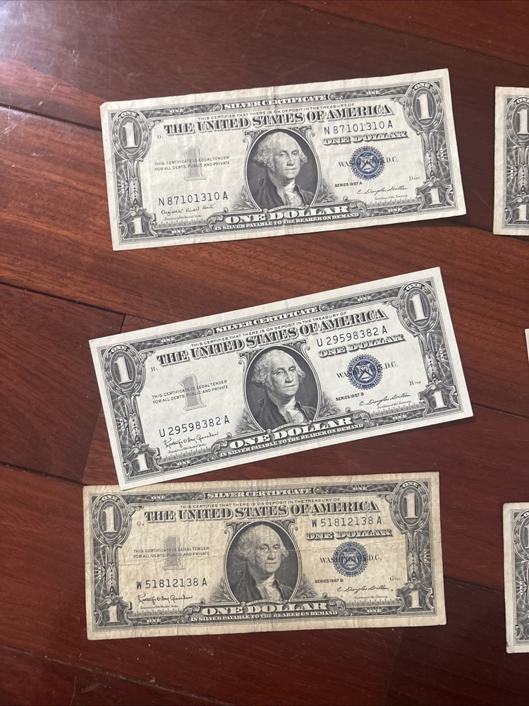 6 X Silver Certificate Dollar Bills $1 Dollar 1957