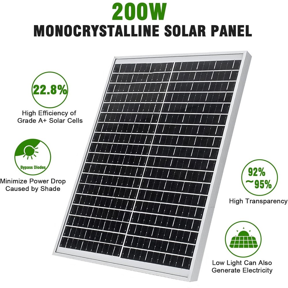 200 Watt Solar Panel Monocrystalline High-Efficiency Module PV Power Panels 2PCS