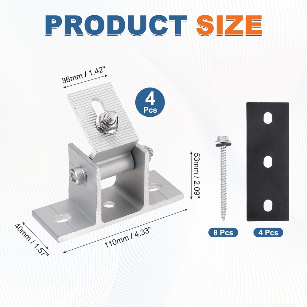 4 Pack Adjustable Solar Panel Tilt Mount Bracket, Adjustable Mounting Kit, White