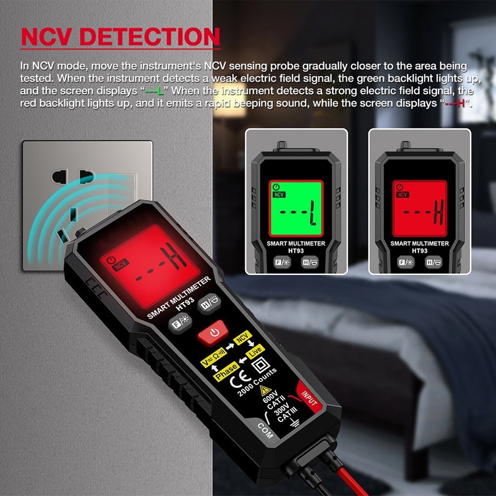 HT93 Smart Multimeter for Electrical Testing with Handheld NCV DETECTION