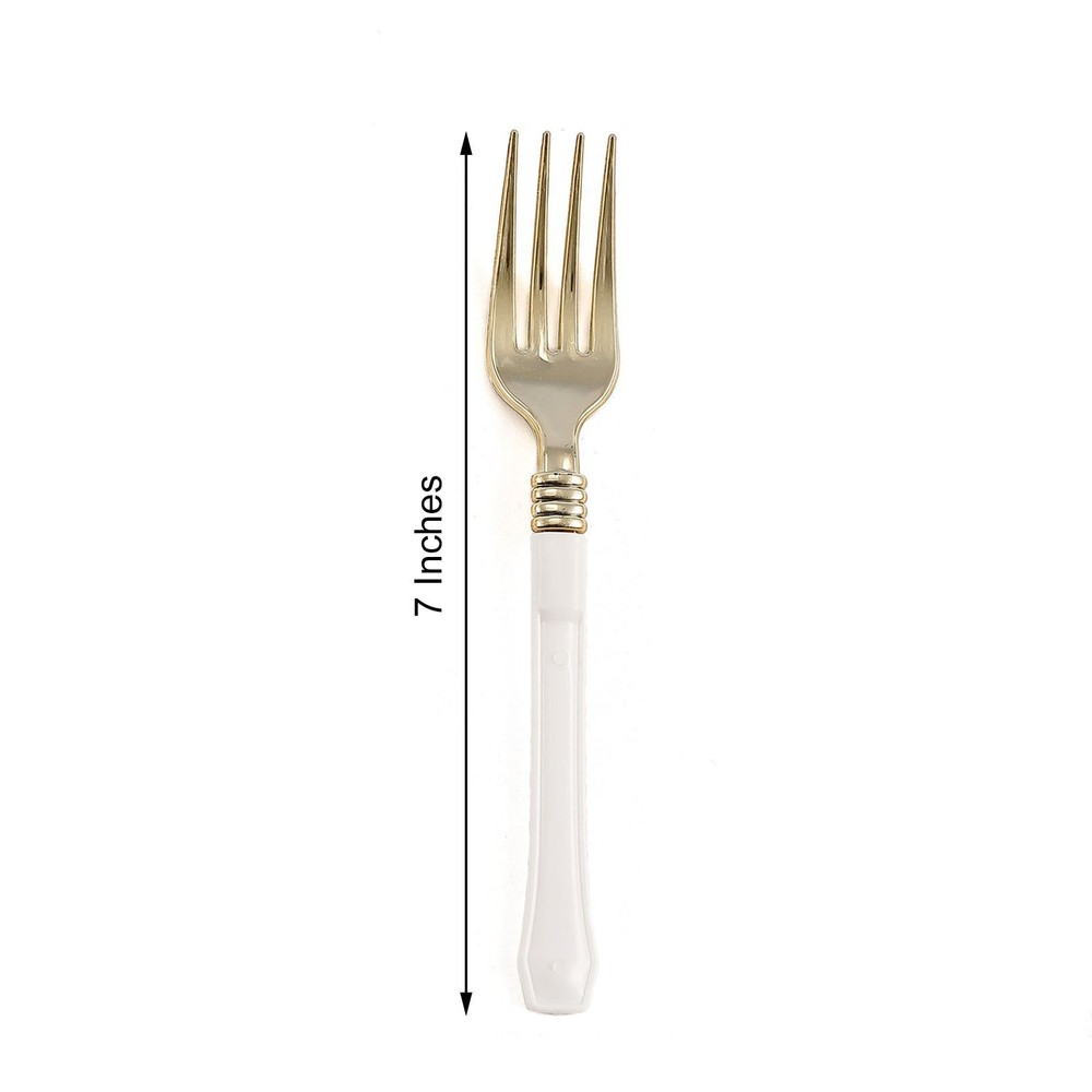 Metallic Gold Forks with White Handle Wedding Dinner Party Disposable Tableware