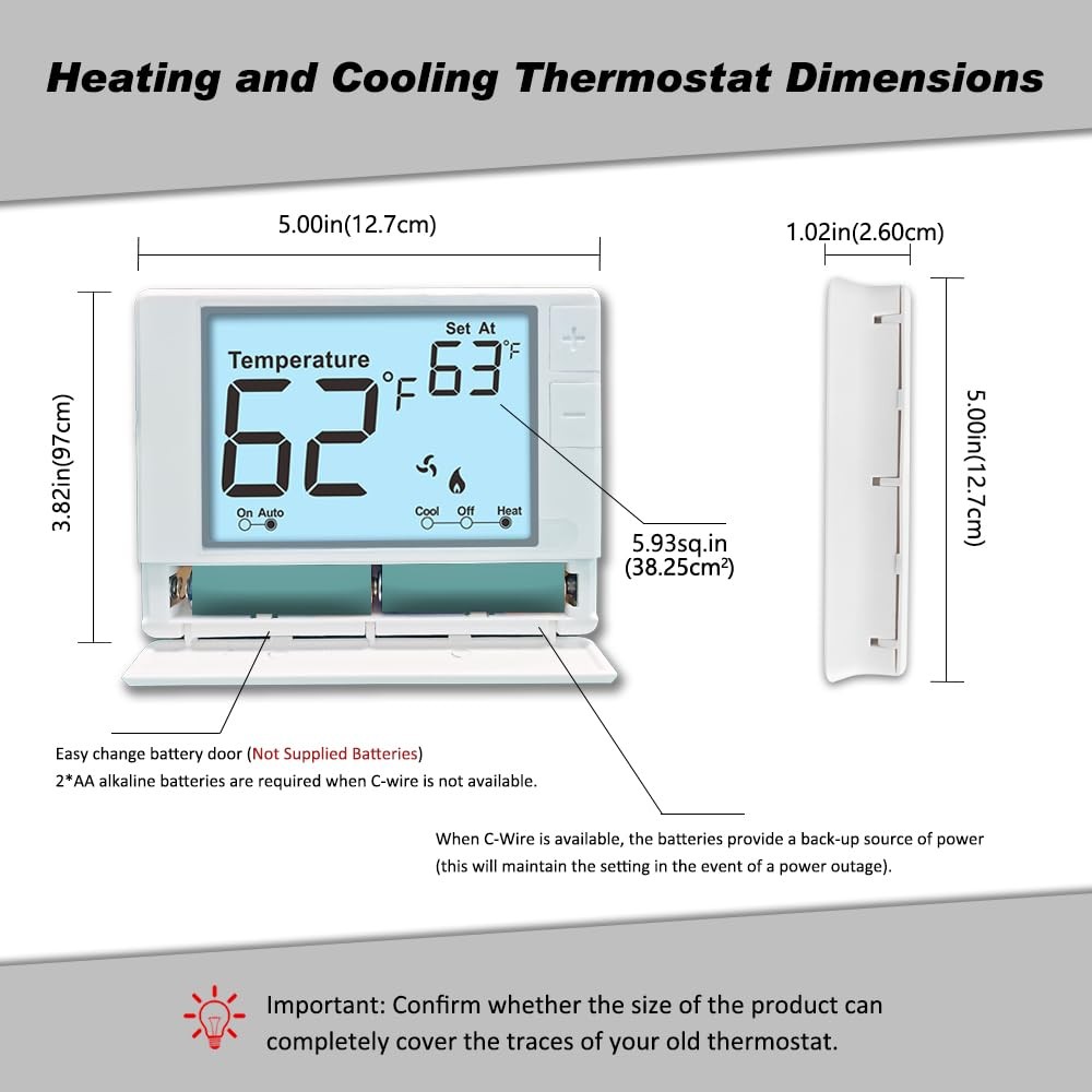 Non-Programmable Thermostat for Conventional Single-Stage Systems, 1 Heat/1 C...