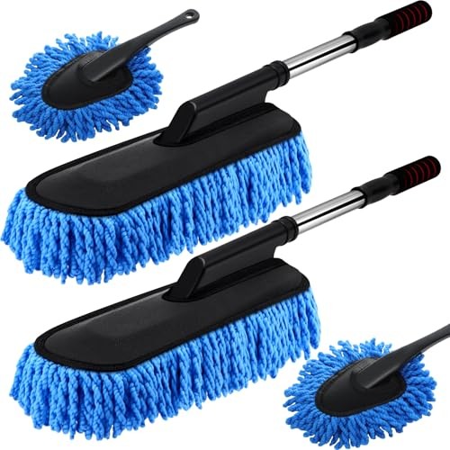 4 Pack Microfiber Car Duster Exterior Scratch Free with Extendable Handle Blue