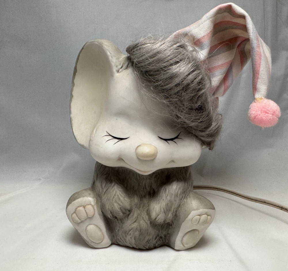 Vintage Ceramic Sleeping Mouse Bisque Nursery Night Light Excellent Condition