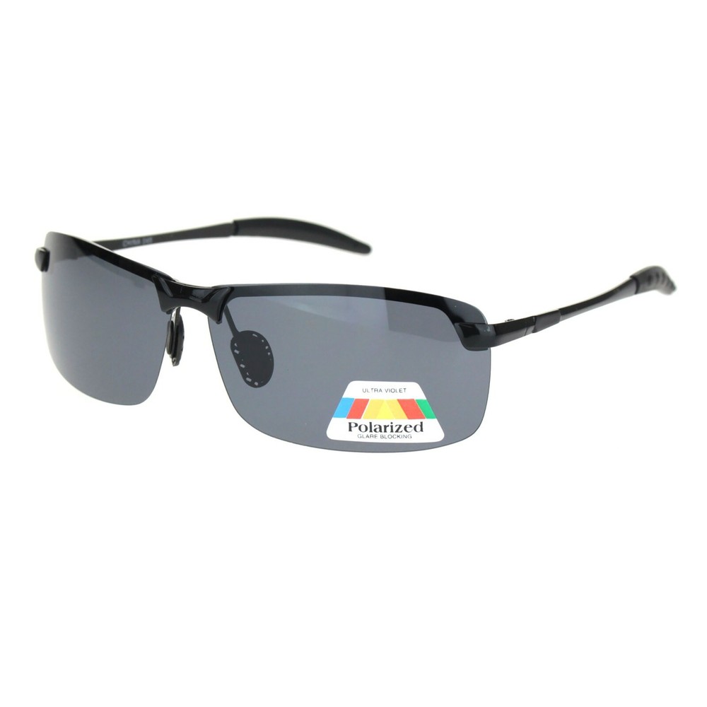 Polarized Lens Sunglasses Mens Half Rim Rectangular Metal Frame UV 400