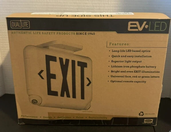 (6)Dual-Lite LED Combination LED Exit Emergency Light Red Letters EVCURWD4I-WM