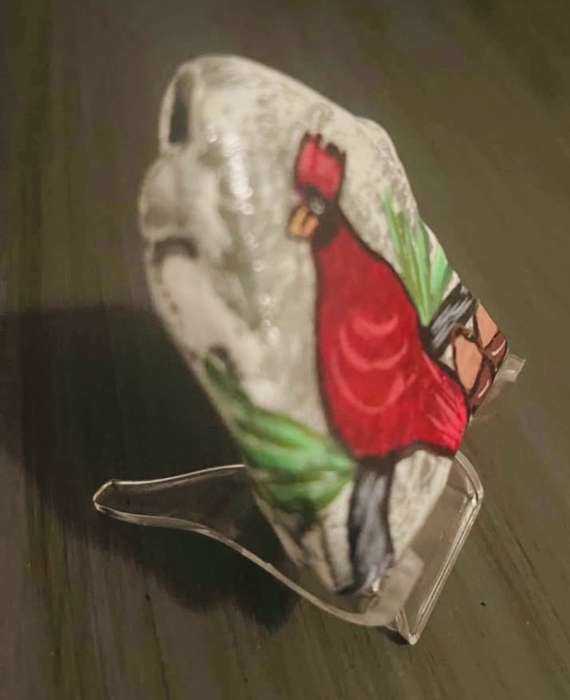 Handpainted Rock with Cardinal Bird Design Decorative Art Set