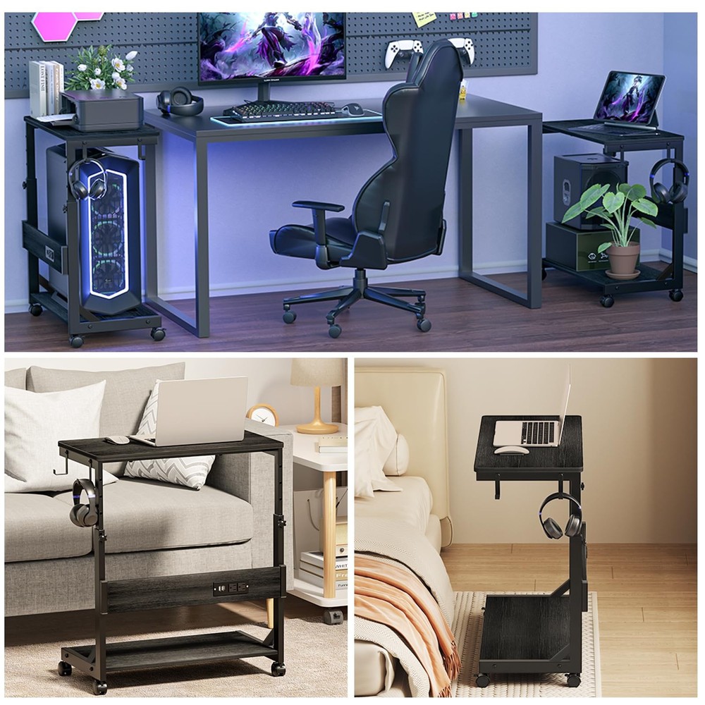 Height Adjustable Computer Tower Stand with Charge Station and 25.2", Black
