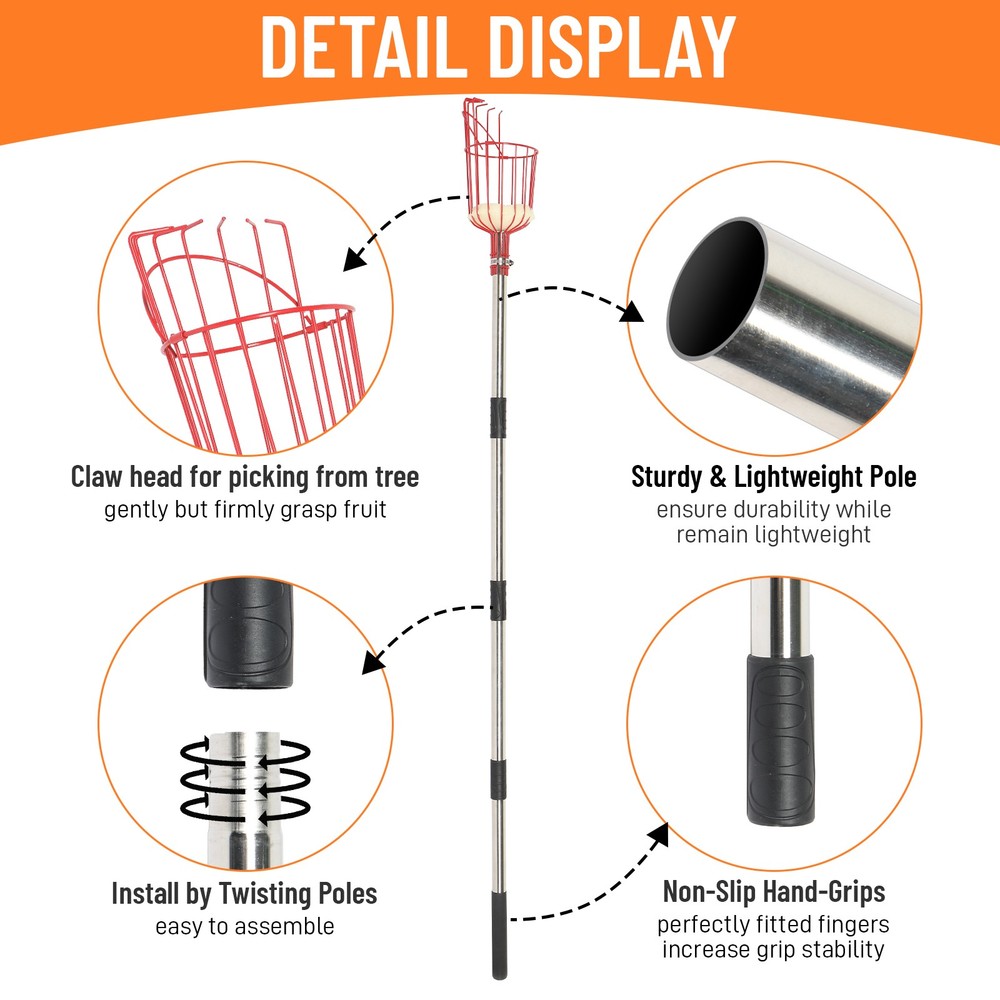 13 FTFruit Picking Pole Picker Fruit Tree Picking Toolr with Basket Stainless St