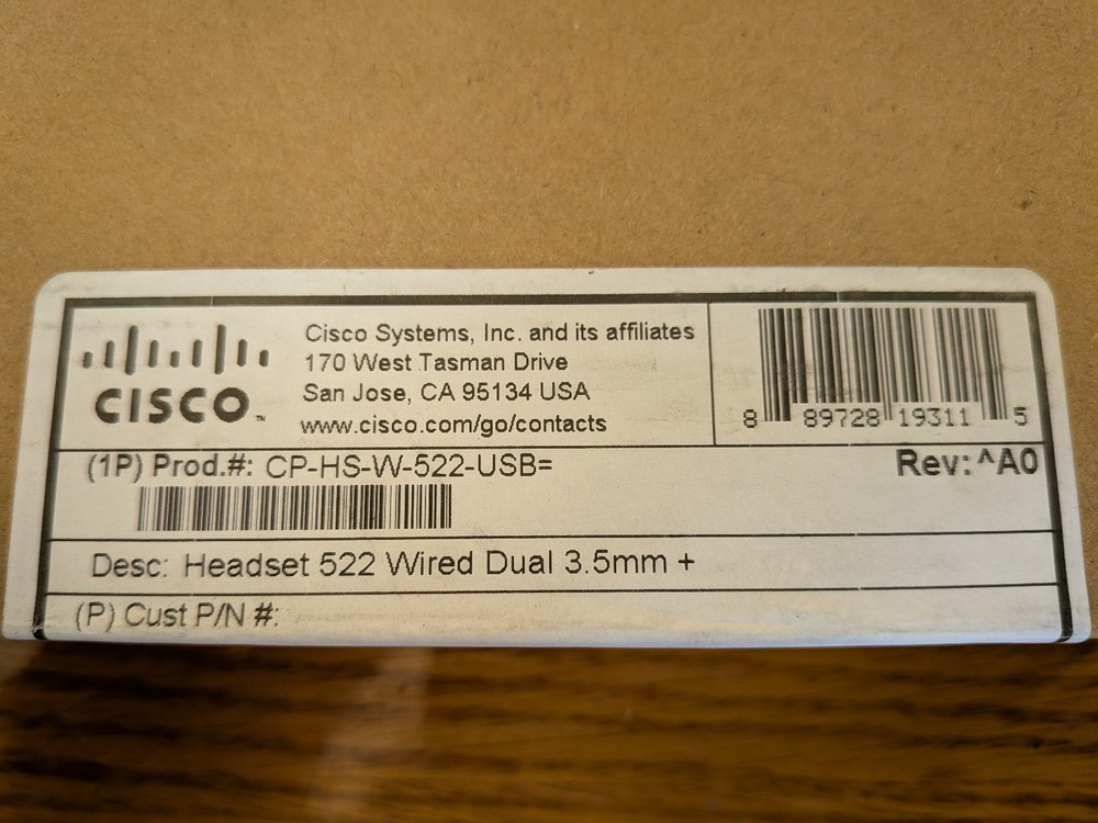Cisco CP-HS-W-522-USB Wired Dual 3.5mm Plus Headset New