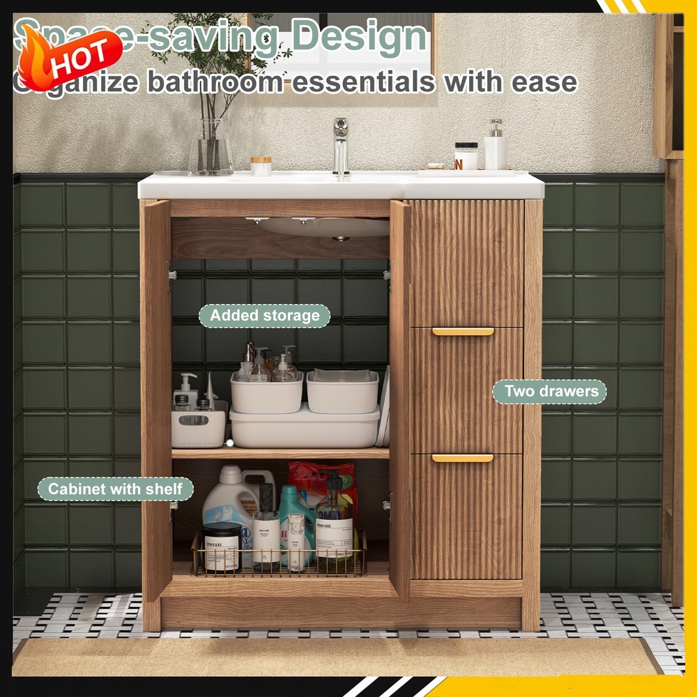 Render 31" Bathroom Vanity with Sink Compact Freestanding Bathroom Cabinet