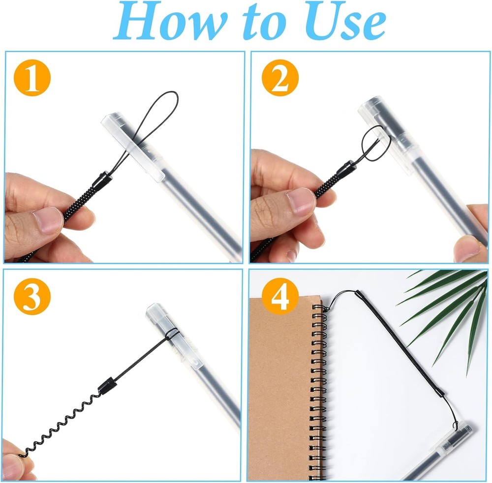 4Pcs Pen Leash, Stylus Tether, Plastic Elastic Tether Lanyard for Black