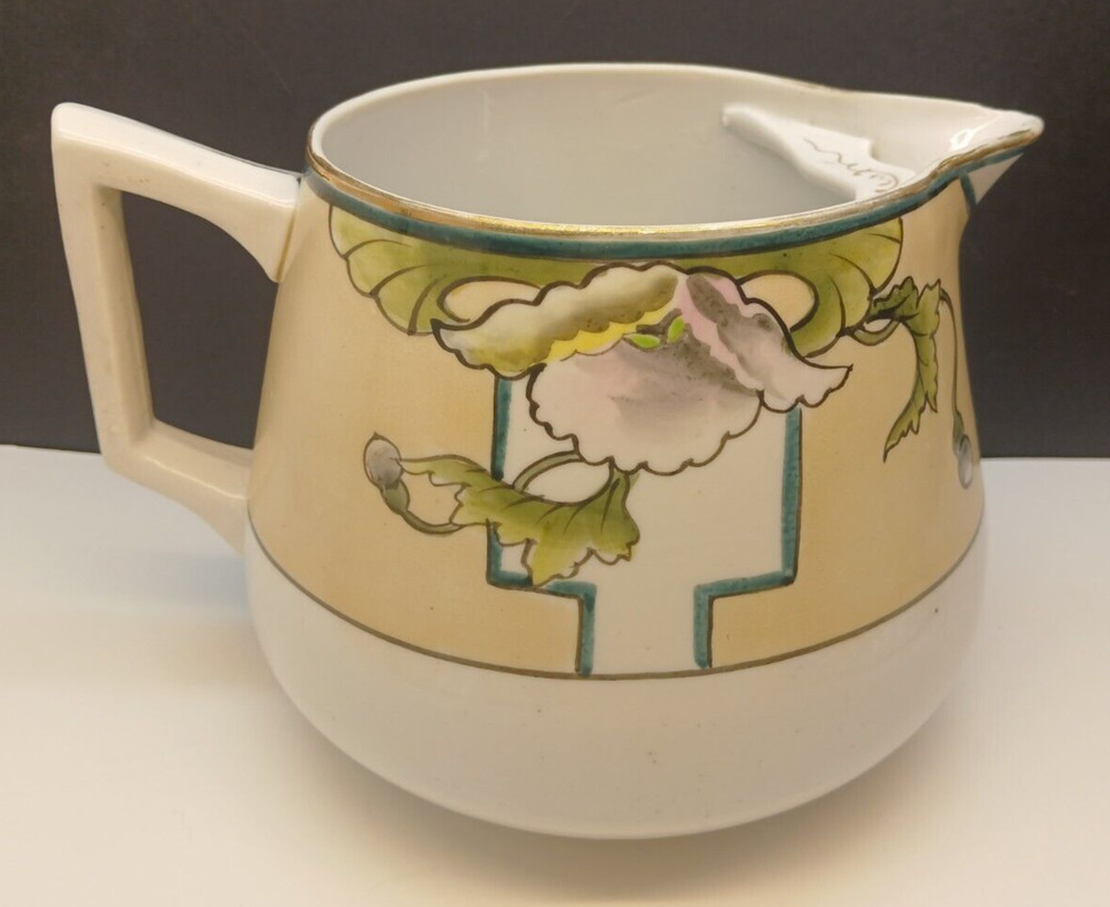 Vintage Nippon Hand Painted Orchid Floral Pattern Water Pitcher