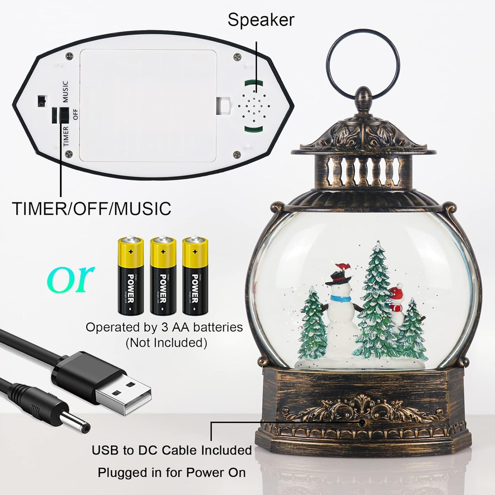 Christmas Singing Snow Globe Lantern Battery Operated USB Powered Lighted Water