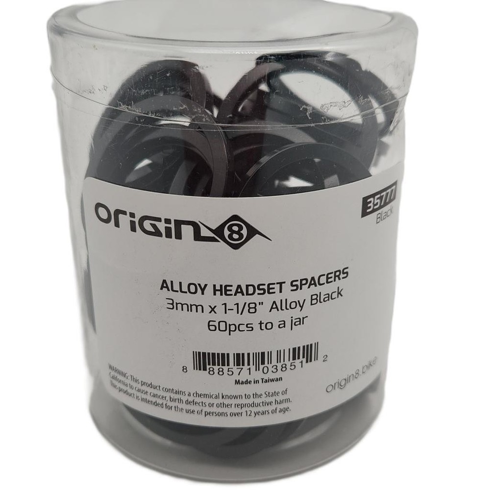 Origin8 3mm x 1-1/8" Bicycle Headset Spacers Alloy Black 60-Pack Bulk