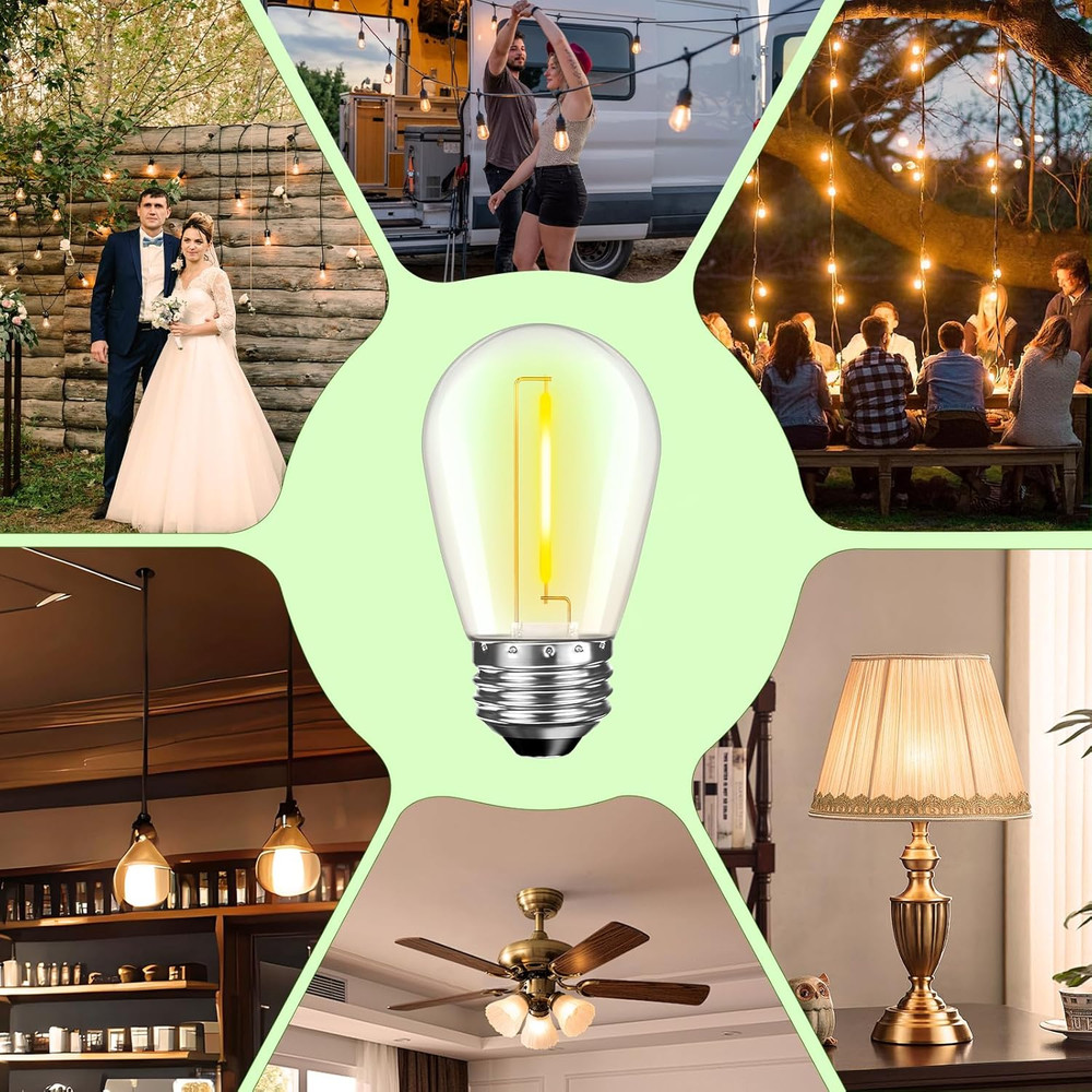 LED S14 Replacement Light Bulbs for Outdoor String Lights, 1W Shatterproof Ediso