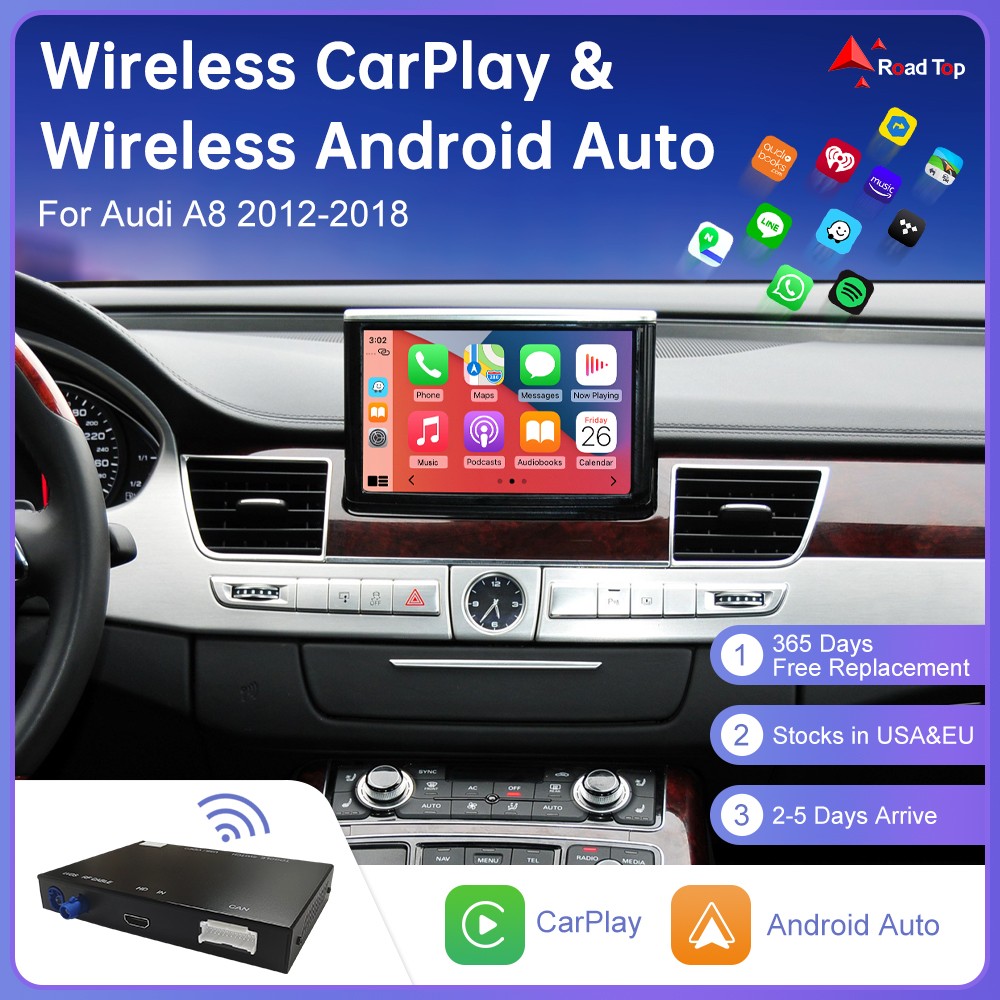 Wireless CarPlay Android Auto Mirror Link Retrofit Decoder for Audi A8 2012-2018