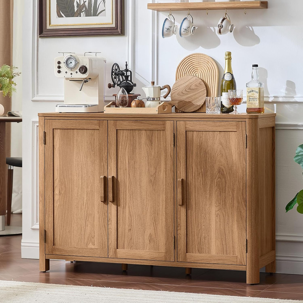 Sideboard Buffet Cabinet with Storage, 46" Arc-Shaped Credenza with 3 Doors & Ad