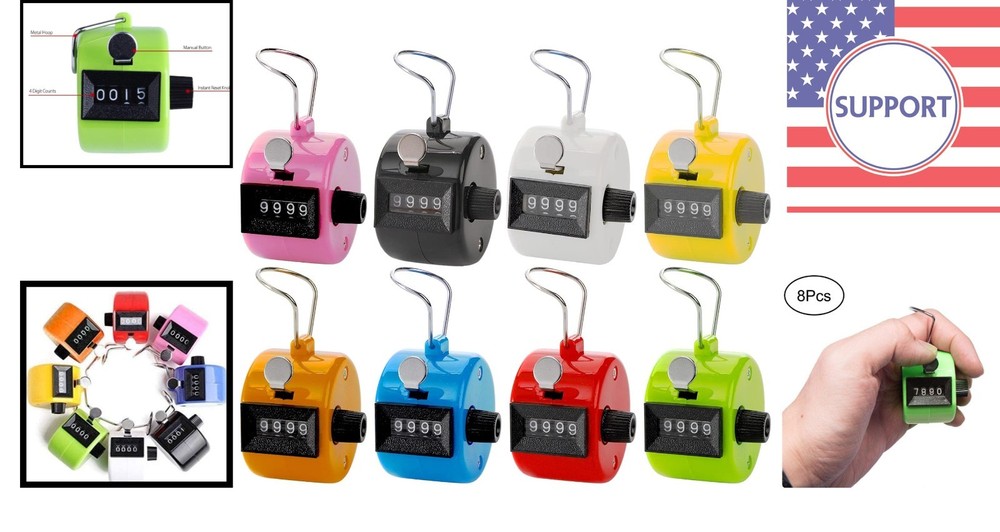 Versatile Pack of 8 Click Counters - Colorful Tally Tools for Any Activity